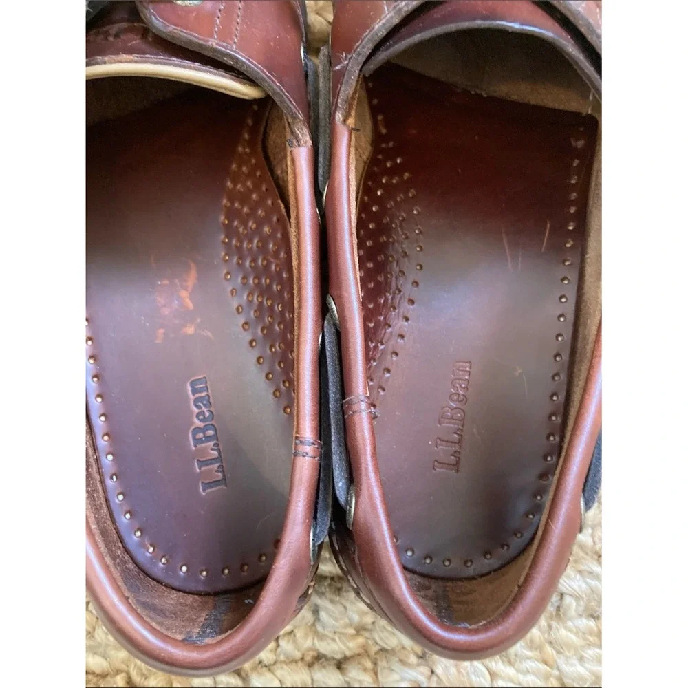 L.L. Bean Men's Chestnut Brown Leather Boat Shoe Size 10.5D Loafers‎ Slip On